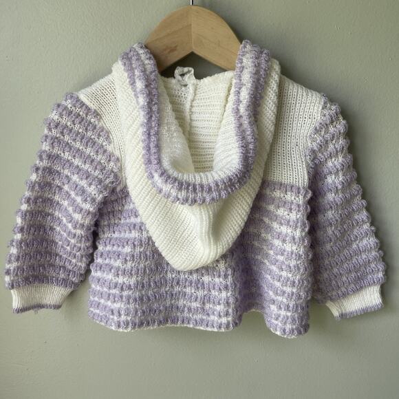 Vintage Baby Girl Outfit Set 9 Months Knitted Purple Embroidered Sweater Set - Picture 4 of 10